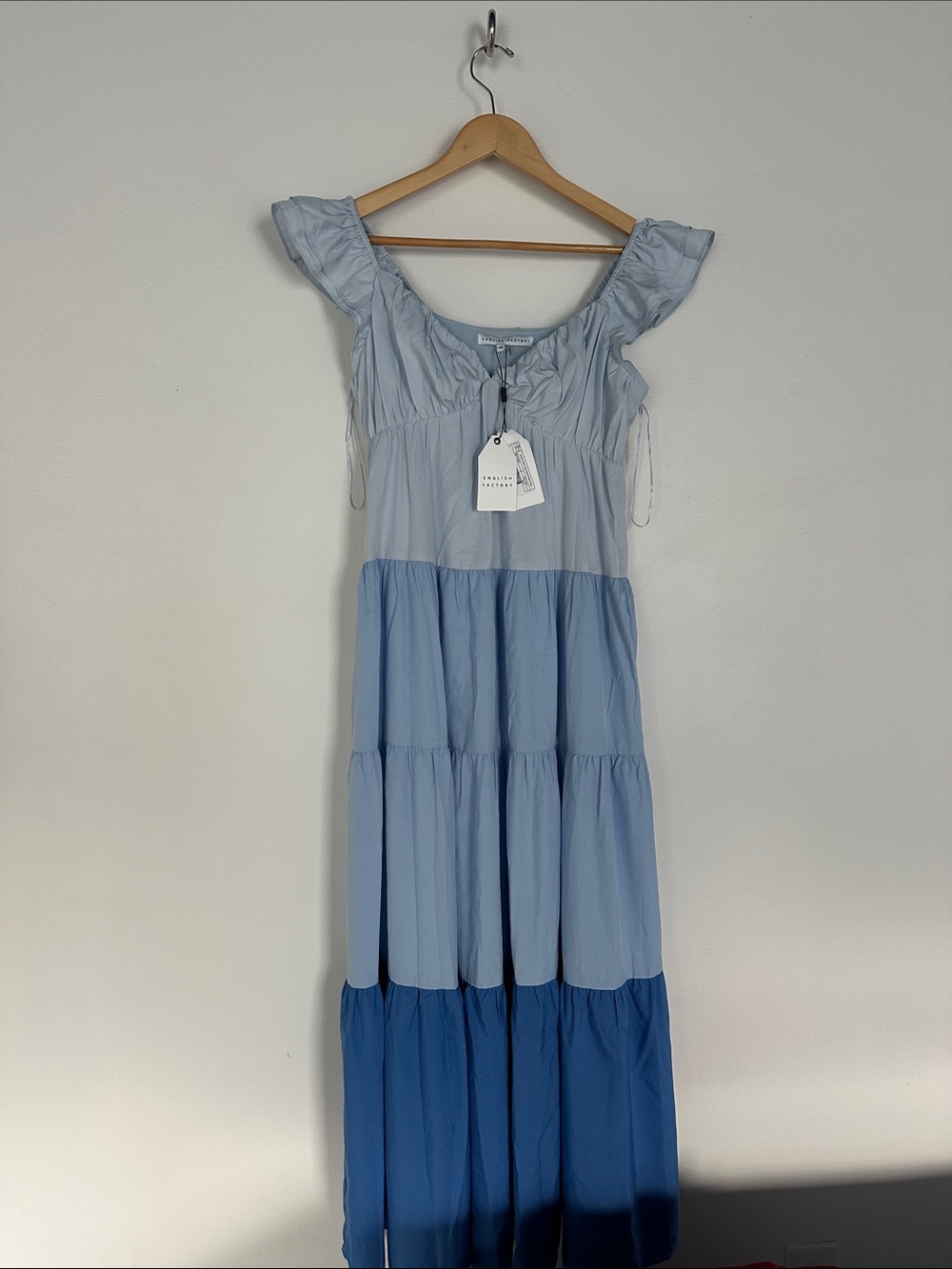 English Factory Blue Tiered Maxi Dress - Light to Dark Blue